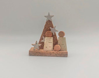 Mini Nativity Scene with Pyramid and Stars in Portuguese Natural Cork