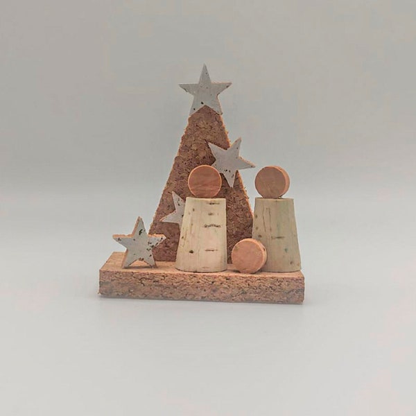 Mini Nativity Scene with Pyramid and Stars in Portuguese Natural Cork