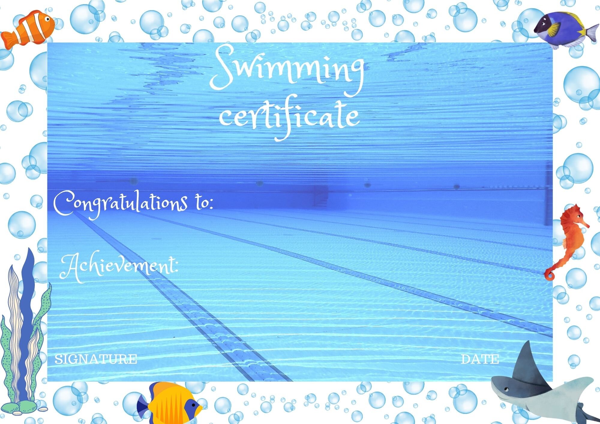 Certificate of Completion Template Editable Swimming | Etsy