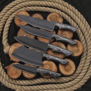 Hand Forged Carbon Steel Chef Knife Set: Exotic Wood Handle, 5-Piece