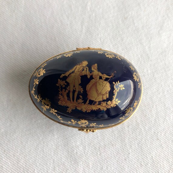 Limoges Cobalt Blue and Gold Egg Trinket Box Vintage Etsy