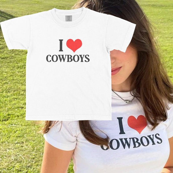 I love cowboys baby tee white Y2K Aesthetic Crop Top 2000s Inspired Slogan Graphic T-Shirt Gift For Her 90s clothing crop top Gen Z Meme