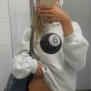 Diamanté Lucky 8 Ball Hoodie Y2k Graphic Hoodie magic 8Ball Hoodie Graphic Hoodie Y2k Trending Popular Stockholm Style Hoodie Y2k Trend Gift