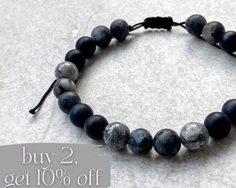 Men’s Black Gemstone Bracelet · Labradorite · Agate · Jade · Adjustable Cord Bracelet · Protection gift for Him