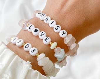Personalised Bracelet for New Mums • Custom Baby Name Bracelet • Meaningful Motherhood Gemstone Gift