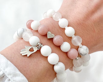 White Gemstone Bracelet · Jade · Howlite · Selenite · Calming Beaded Bracelet for easing anxiety