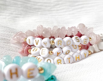 Personalised Crystal Bracelet • Gold Letter Beads • Custom Name or Word