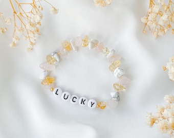 Personalised Crystal Bracelet · Citrine · Rose Quartz · Howlite · Moonstone · Custom Name Gift