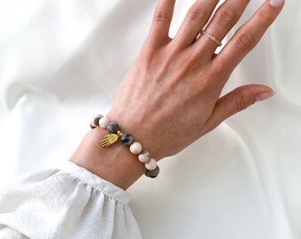 Pink Zebra Jasper Bracelet · Round Gemstone Beads · Pastel Pink Crystal Jewellery · Dainty Everyday Design