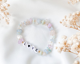 Personalised Gemstone Bracelet • Mixed Crystal Beads - Rose Quartz, Amethyst, Amazonite & Blue Lace Agate •