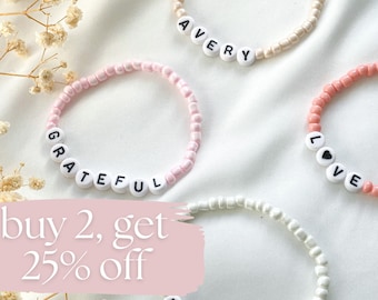 Personalised Beaded Bracelet • Custom Name, Word or Initials • Unique Keepsake Gift