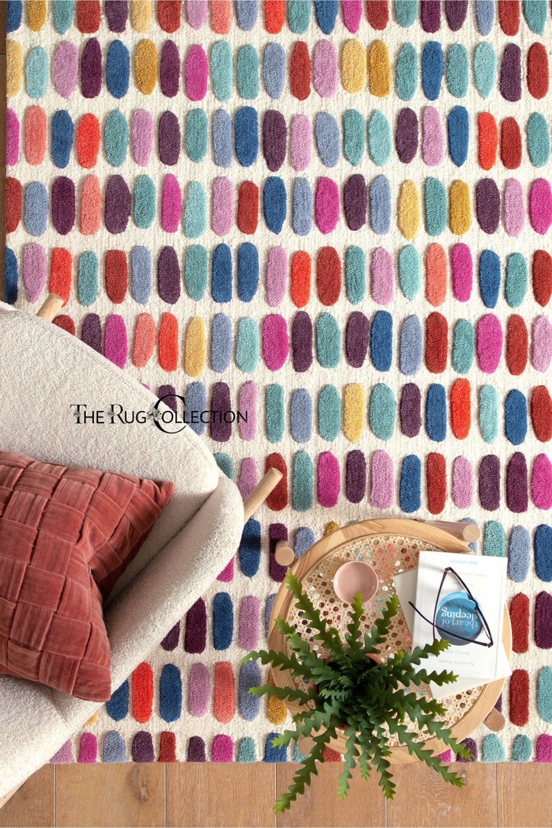 Multi Color Modern Area Rug 100 Woolen Hand Tufted Carpet for Etsy