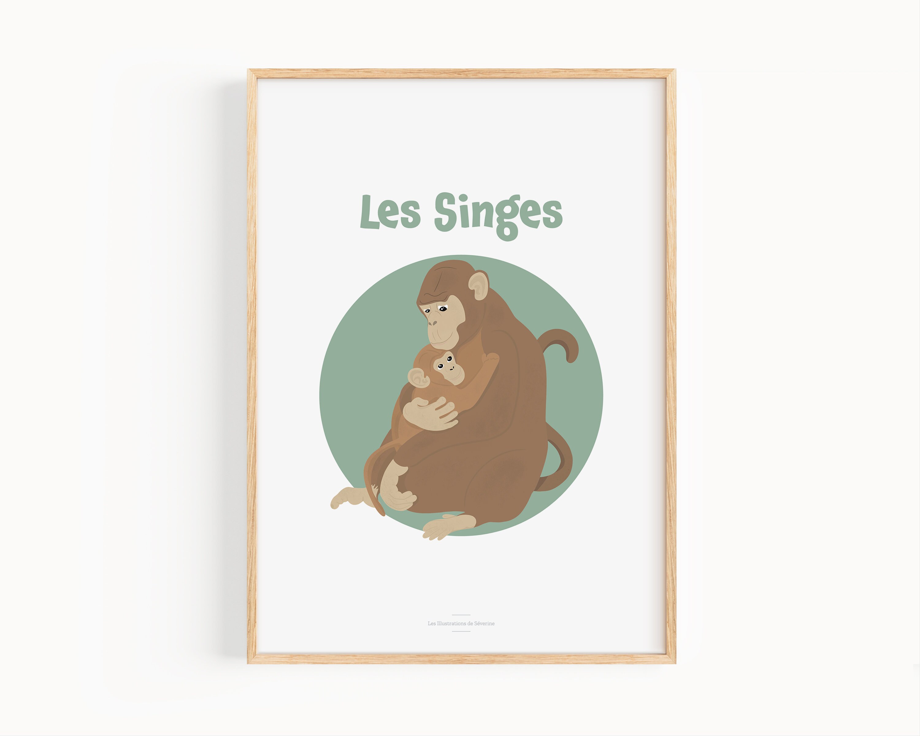 Affiche Les Singes A4, Décoration Chambre Bébé, Animaux, Poster Enfant, Éducatif, Cadeau de Naissanc