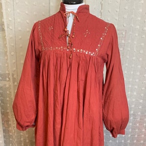Small| Vintage 70s/80s Pink Sequined Indian Cotton Dress with Lantern Sleeves| Bohemian, Hippie, Groovy Counterculture Style