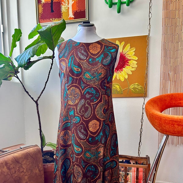 Medium| 60s Mod Vintage Paisley Mid Century Shift Dress, Mad Men, Gogo Dancer