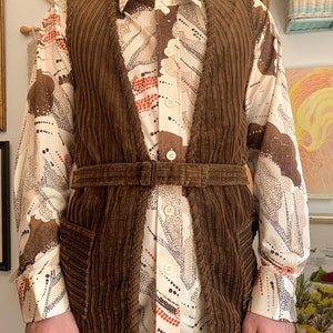 Small| 60s Vintage DEADSTOCK Hippie Western MW Tee Kays Belted Long Corduroy Tunic Vest NWT/Mint Condition