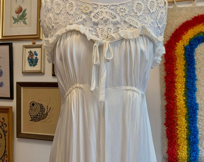 Vintage 1960s White Sateen Wedding Dress and Overskirt