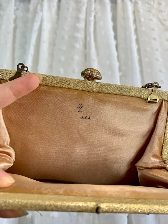 50s/60s Gold Lamé Mini Handbag/Clutch - image 6