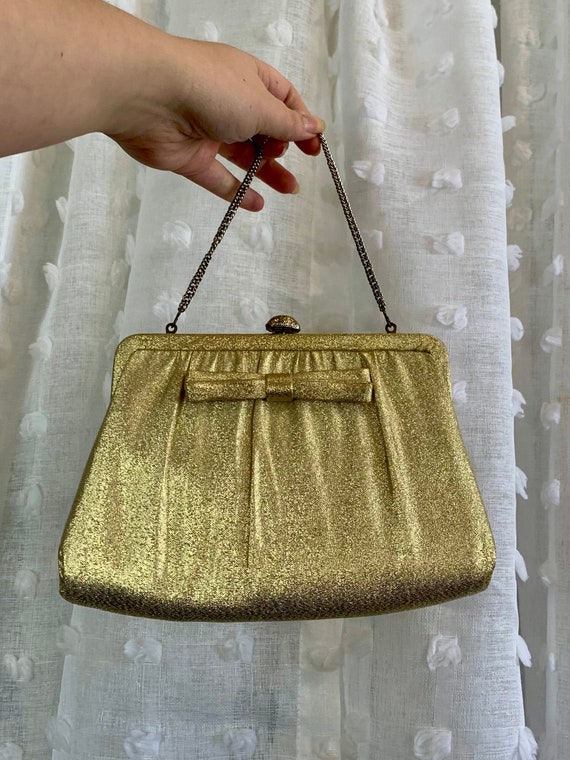 50s/60s Gold Lamé Mini Handbag/Clutch - image 1