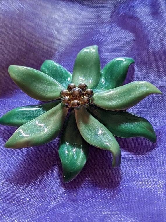 Vintage Green/Blue Green Flower Brooch