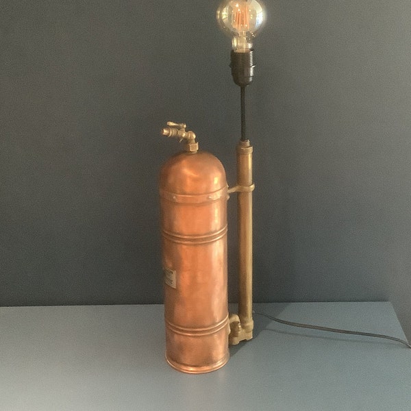 Lampe rustique industrielle en cuivre et laiton - socle Français vintage, lampadaire, lampe de table, lampe upcyclée