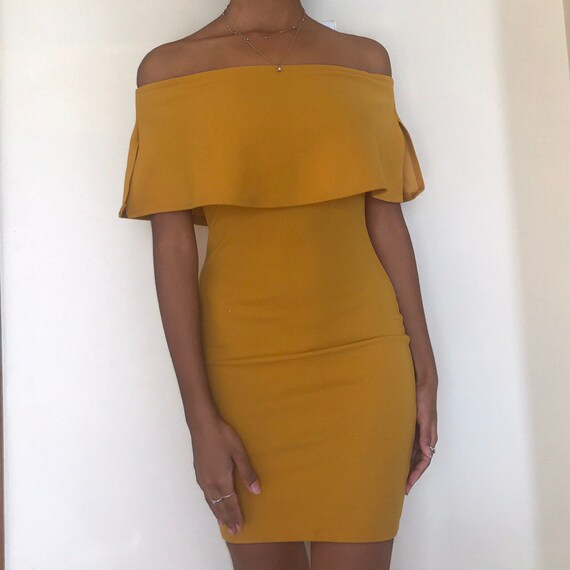 Pretty little thing mustard cheap dress