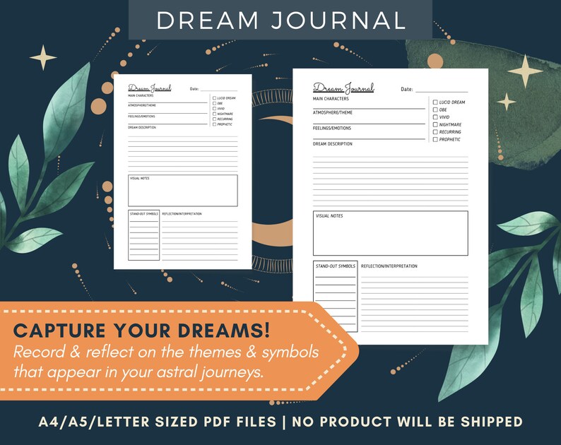 Dream Journal Template PDF Printable Dream Tracker Diary - Etsy