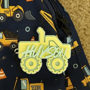 Personalized Monster Truck Backpack Keychain – Custom Name  Keychain for Boys – Construction Monster Truck Bag Tag – Back to School Gift