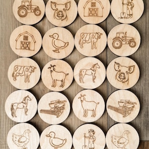 Farm Animal Wooden Matching Game: Montessori Toddler Travel Toy