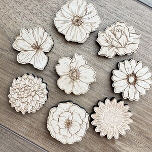 Birch Wood Flower Fridge Magnets - Set of 8 Rustic Floral Accents - Etsy