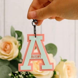 Personalized Varsity Letter Keychain – Custom Name Acrylic Bag Tag – Sports Team Gift – Backpack Charm – Graduation Gift – Cheerleader Key