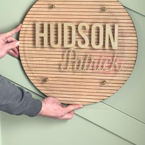 3D Custom Name Sign | Nursery Name Sign | Baby Shower Gift | Round Wood Name Sign | Baby Name Sign | Wood Frame & Acrylic Overlay