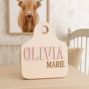 Cow Tag Birth Announcement Sign | Hospital Name Sign | Cowgirl Name Sign | Cowboy Name Sign | Wooden Name Sign | Nursery Name Sign