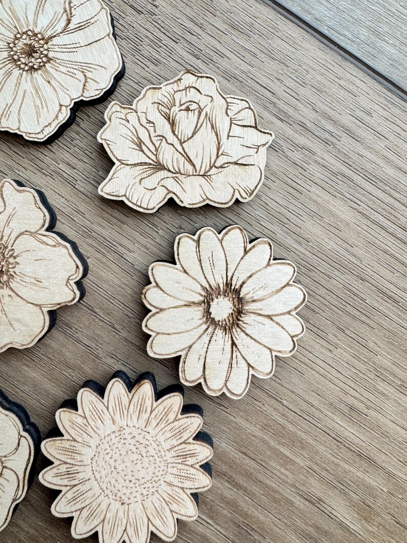 Birch Wood Flower Fridge Magnets - Set of 8 Rustic Floral Accents - Etsy