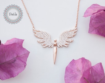 Colar de Asa de Anjo em Ouro Rosa: Joia de Anjo em Prata de Lei