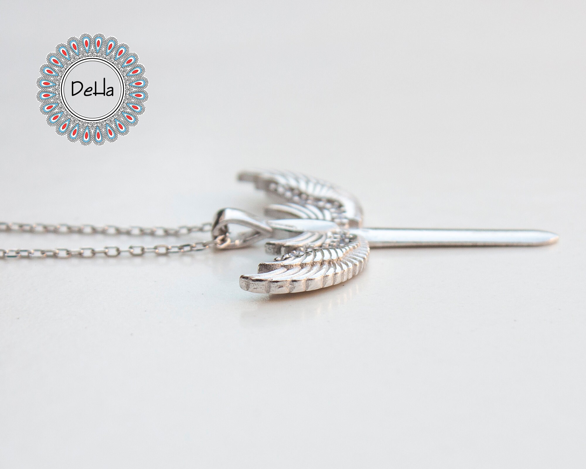 Archangel Michael's Sword Necklace, Wing Charm Necklace, Angel Necklace