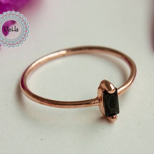 Black Onyx Baguette Ring: Rose Gold Plated Sterling Silver