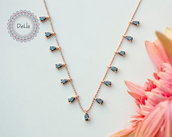 Mystic Topaz Dangle Necklace: Rose Gold Plated Sterling Silver CZ