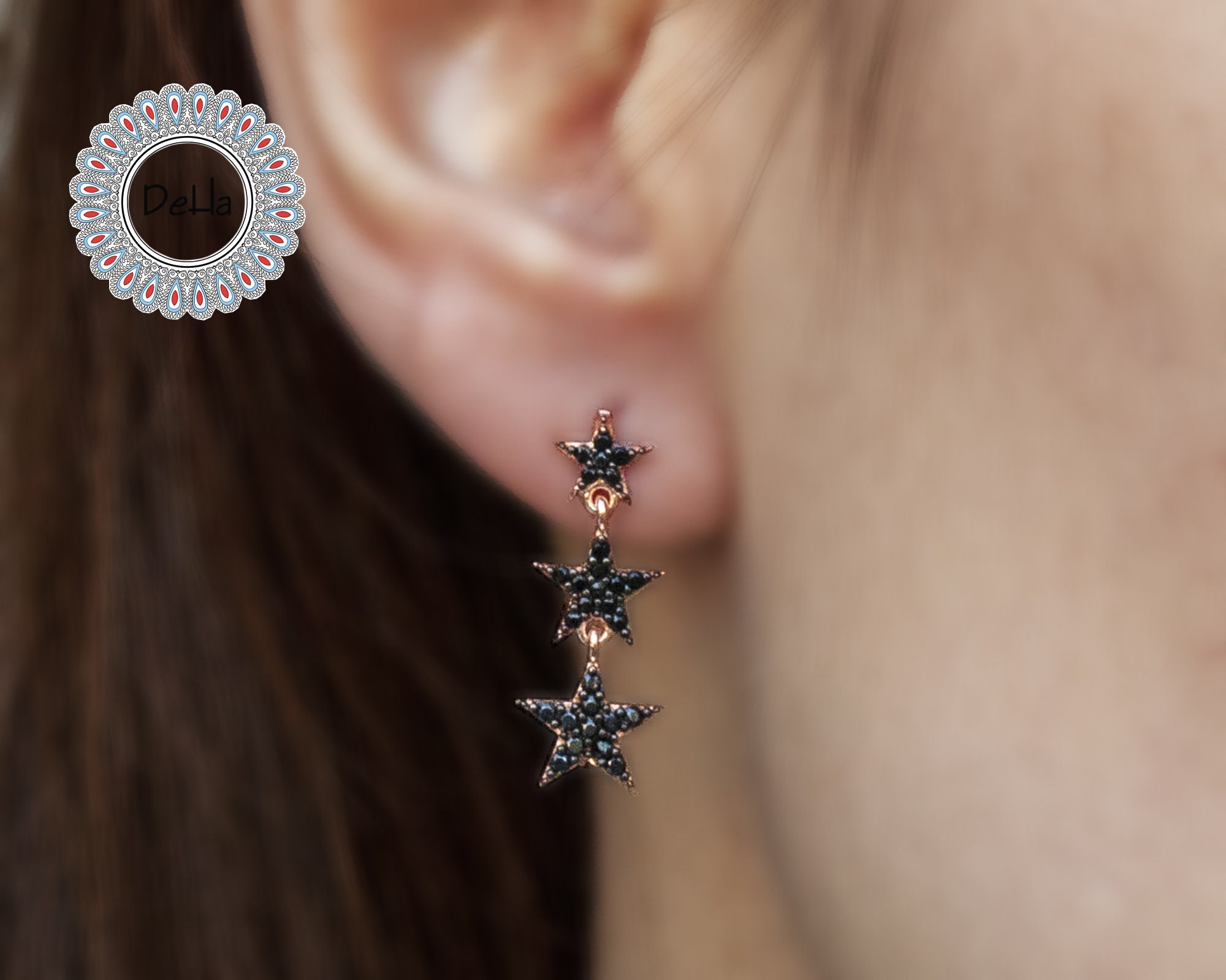 Oxidized Black Diamond Micro Tiny Center Star Stud Earring – LEE BREVARD