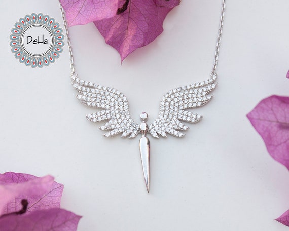 Buy Silver Zircon Angel Pendant with Link Chain for Women Online in India