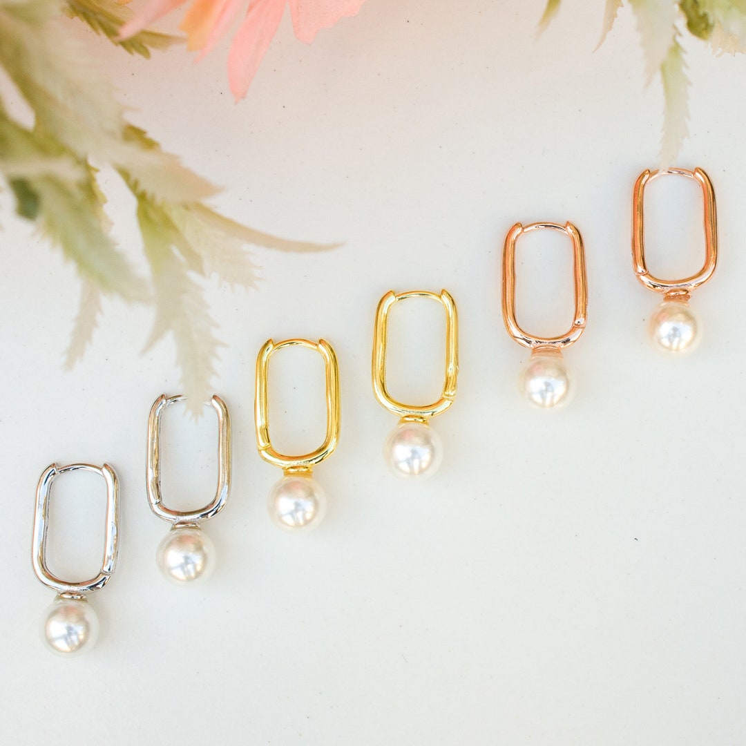 Dainty Pearl Gold Plated Hoop Earrings, Gold Hoop Pearl Earrings, Gold