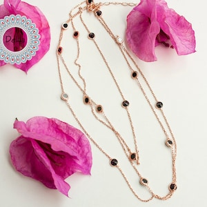 Onyx Station Long Necklace, Station Necklace, Onyx Chain, Onyx Necklace, Layering Necklace, Black Necklace, Onyx Jewelry, Long Necklace