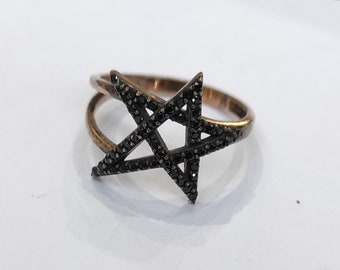 Black Zircon Star Ring, Katresilver