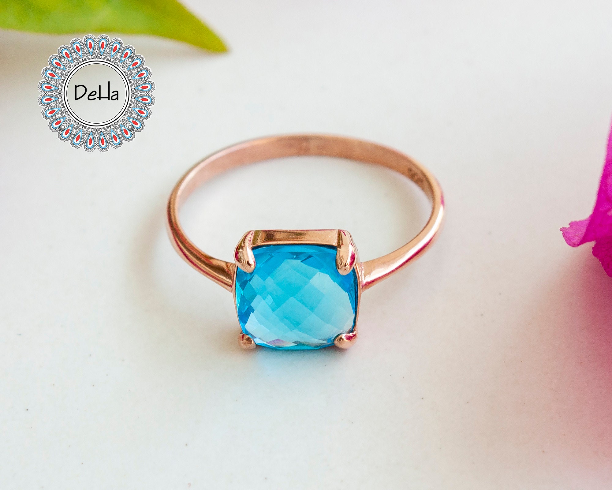 Handmade Sterling Silver Rose Gold Plated Swiss Blue Topaz Ring - Etsy