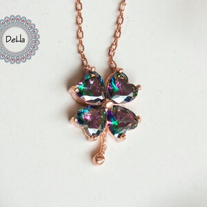 Mystic Topaz Four Leaf Clover Pendant: Rose Gold Sterling Silver ...