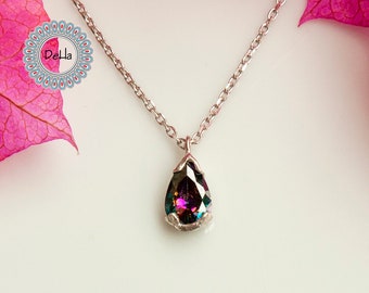 Mystic Topaz Teardrop Pendant: Sterling Silver Necklace