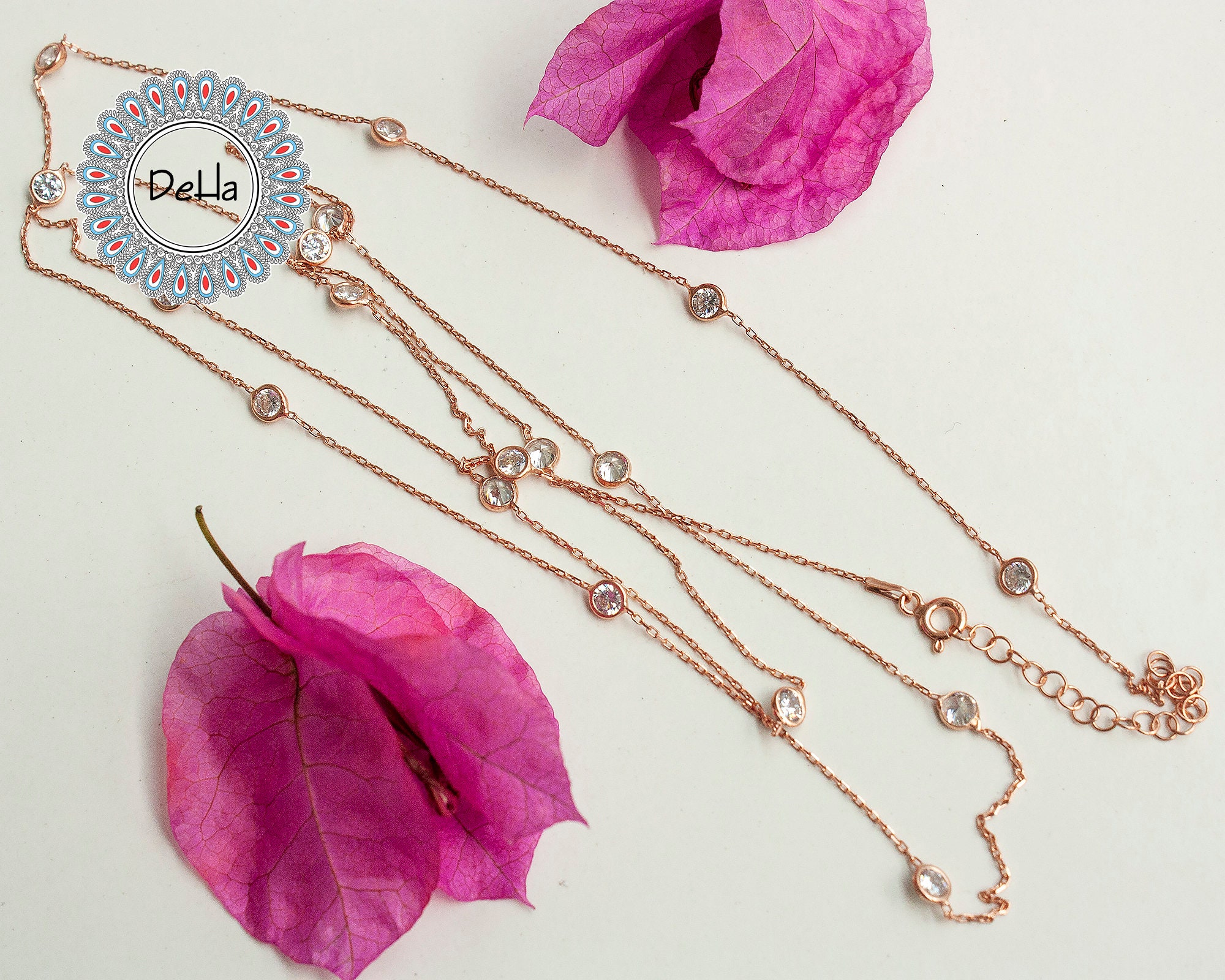 18Kt Rose Gold Plated With Cz Pendant With Chain For Women