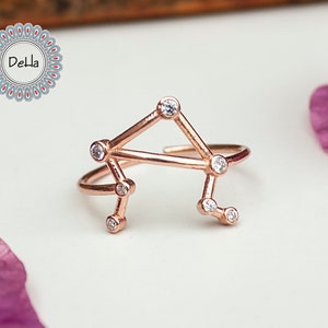 Libra Zodiac Ring: Rose Gold Plated Sterling Silver Astrology Jewelry