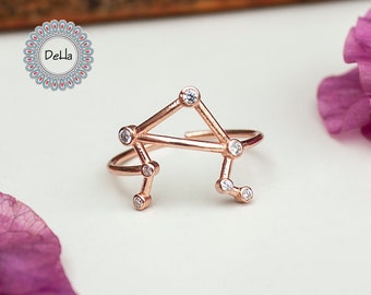 Anillo del zodiaco Libra: Joyería astrológica de plata de ley bañada en oro rosa
