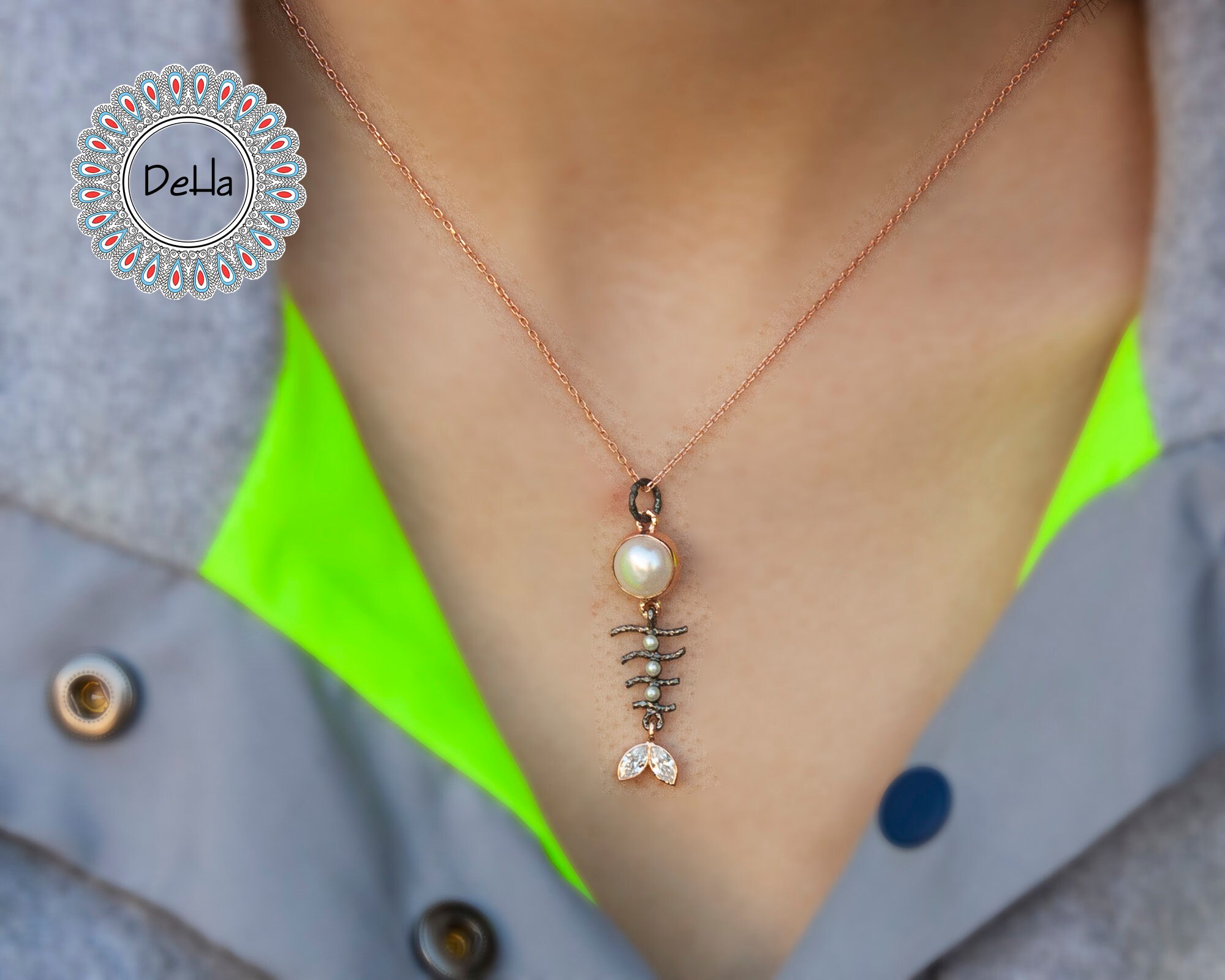 Unique Fish Bone Necklace, Fish Bone Jewelry, Silver Fish Necklace